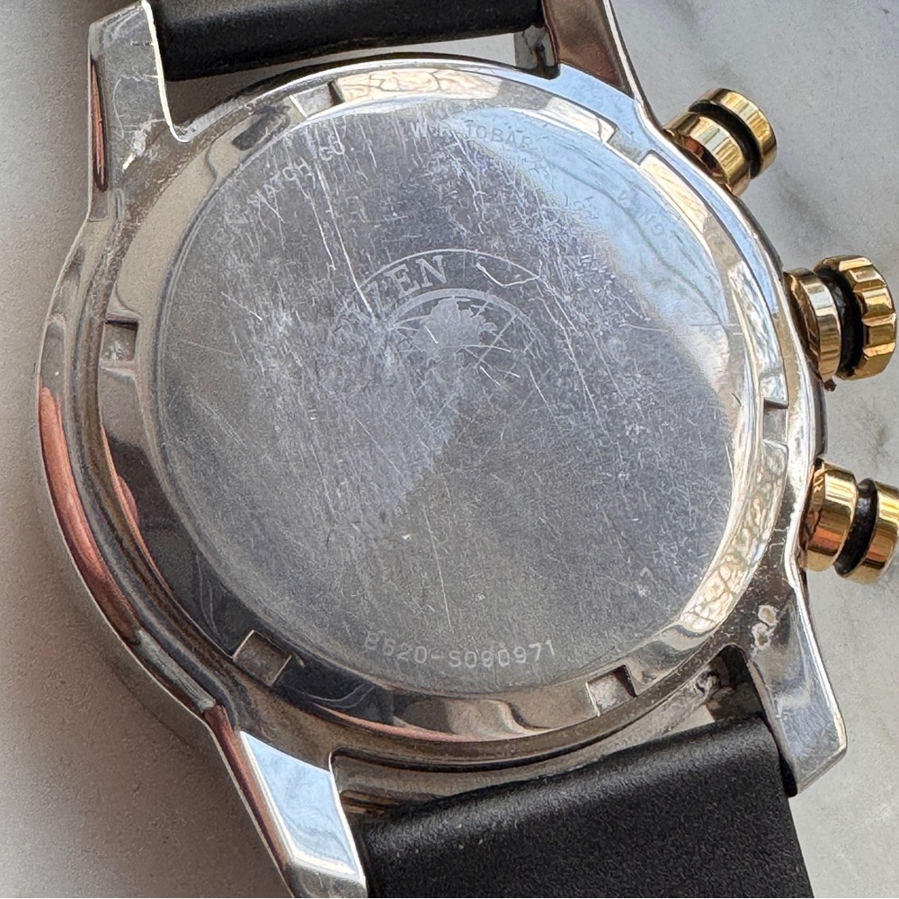 Citizen Eco Drive B620 Chronograph Watch • Black Dial • New Rubber Strap - Picture 10 of 12